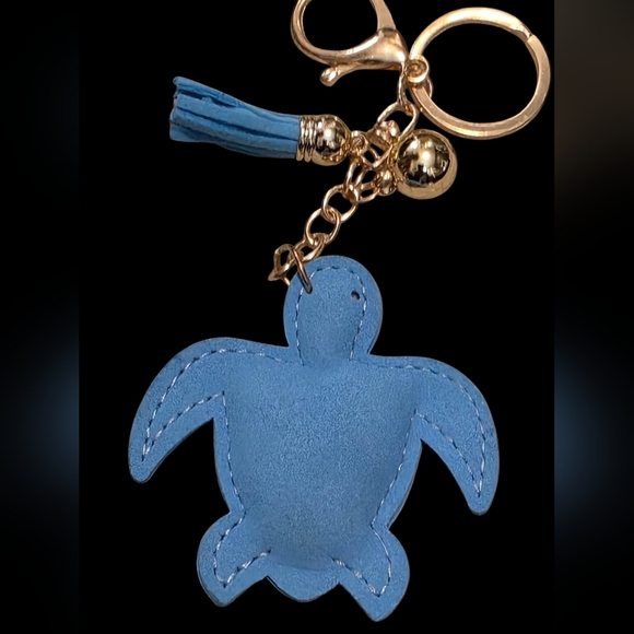 Blue and Silver Turtle Bag Charm Keychain - Picture 2 of 2